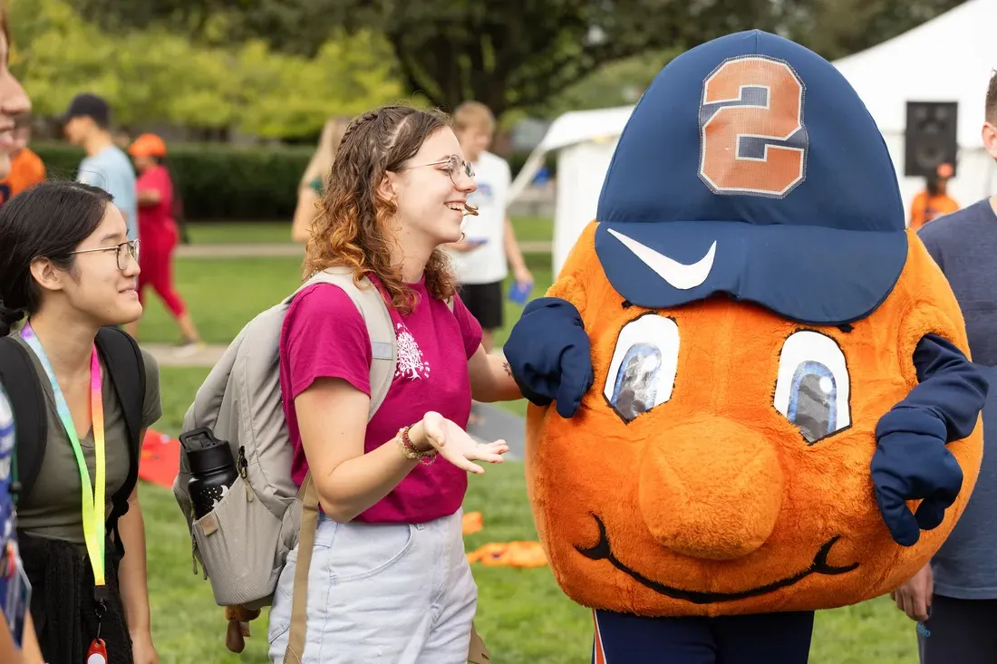 Otto interacting with students.